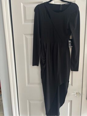 Express Black Asymmetrical Long-Sleeve Dress
